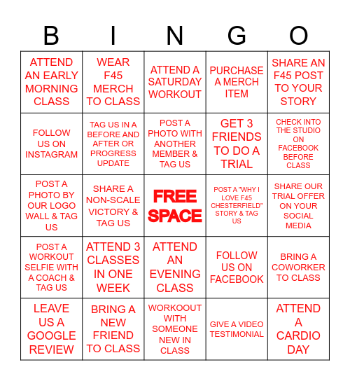 F45 CHESTERFIELD CHRISTMAS BINGO Card