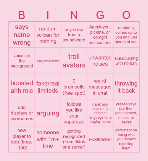 Korblox and Headless bingo Card