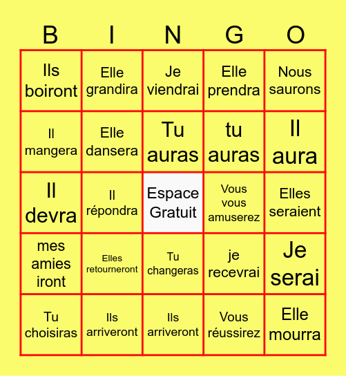 Le futur simple Bingo Card