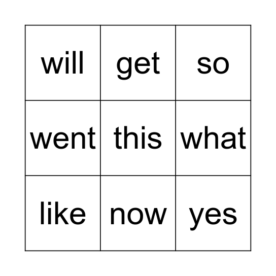Sight words 7 Bingo Card