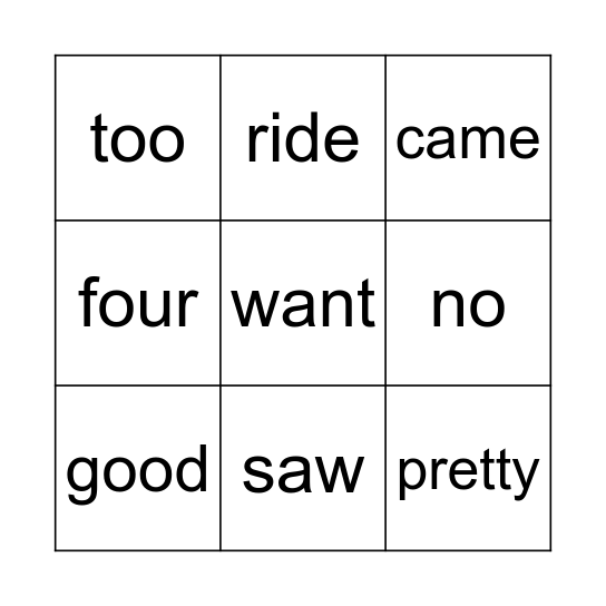 Sight words 8 Bingo Card
