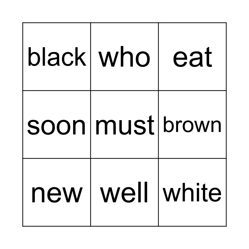 Sight words 9 Bingo Card