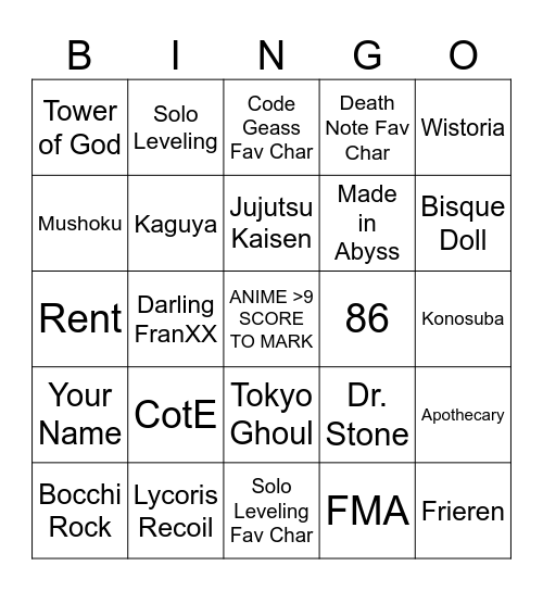 NPC MAL Bingo Card