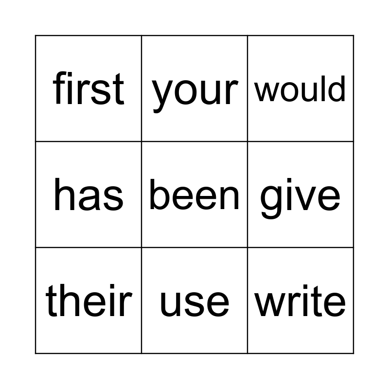 Sight words 13 Bingo Card