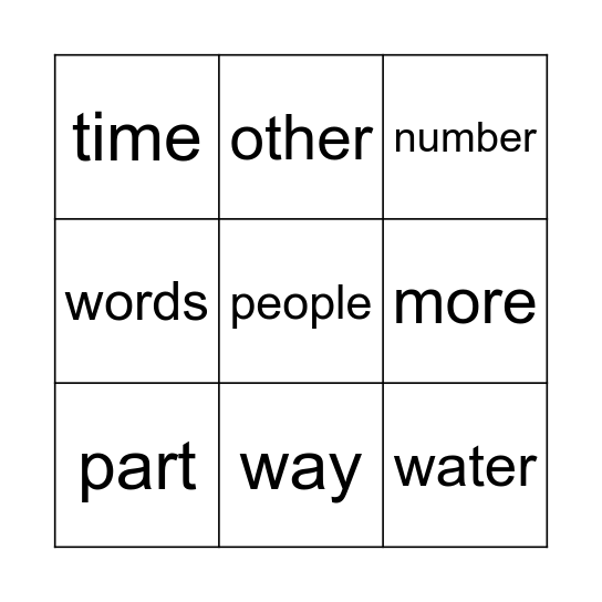 Sight words 15 Bingo Card