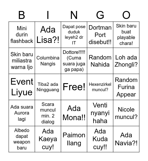 Livestream Luna 3!? Bingo Card