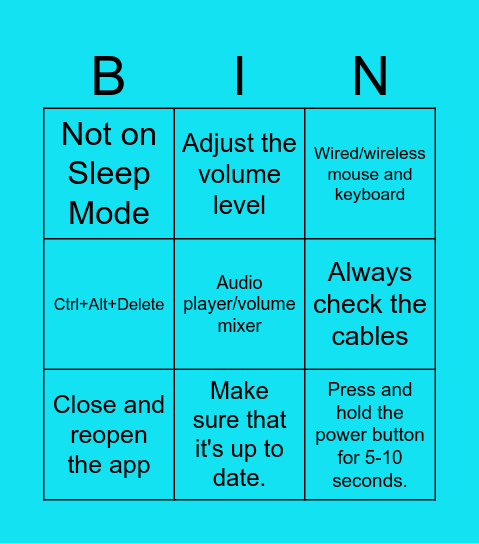 Troubleshooting Bingo Card