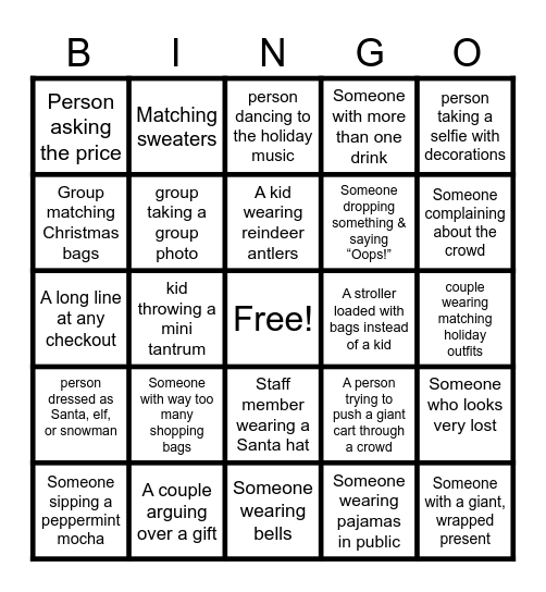 Holiday bingo card Bingo Card
