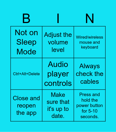 Troubleshooting Bingo Card