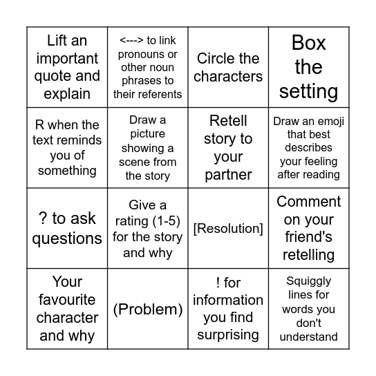 Annotation Bingo Card