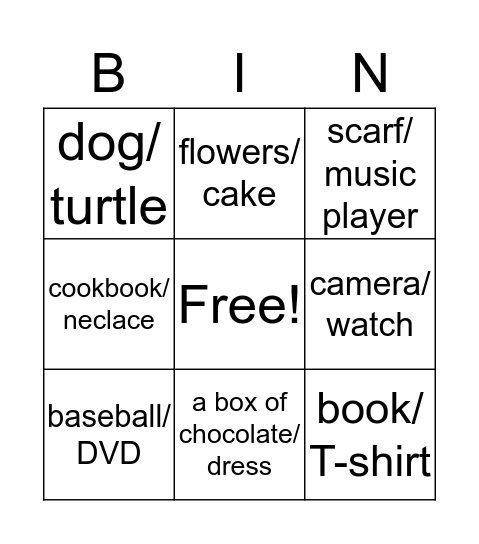 What should you get her? Bingo Card