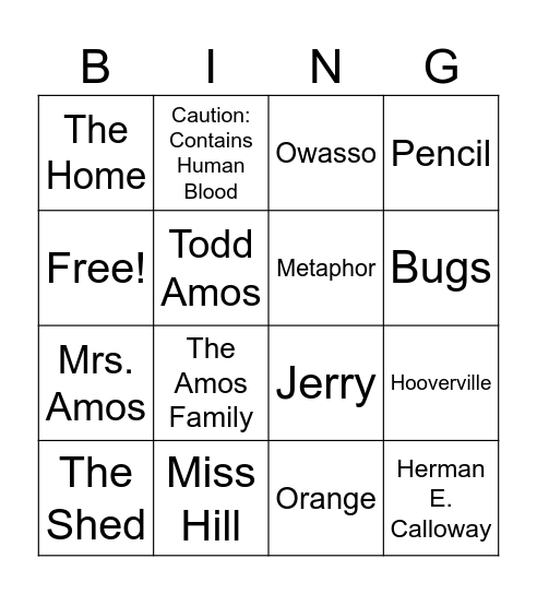 Bing, Not Bingo Card