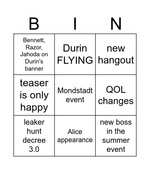 Special Program 6.2 Bingo Card