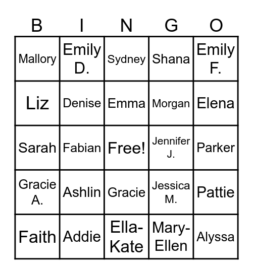 Friendsgiving Name Bingo Card