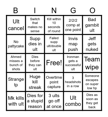 Marvel Rivals Vod Review Bingo Card