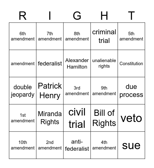 Bill of Rights Bingo Burger Bingo Card