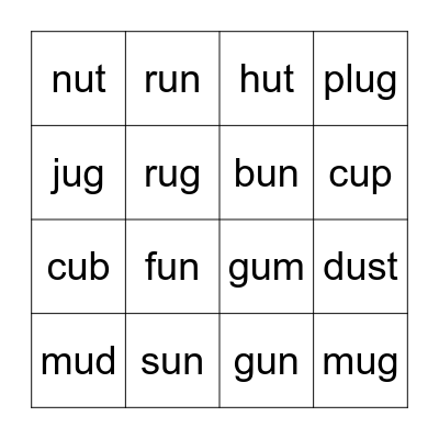 short u Bingo Card