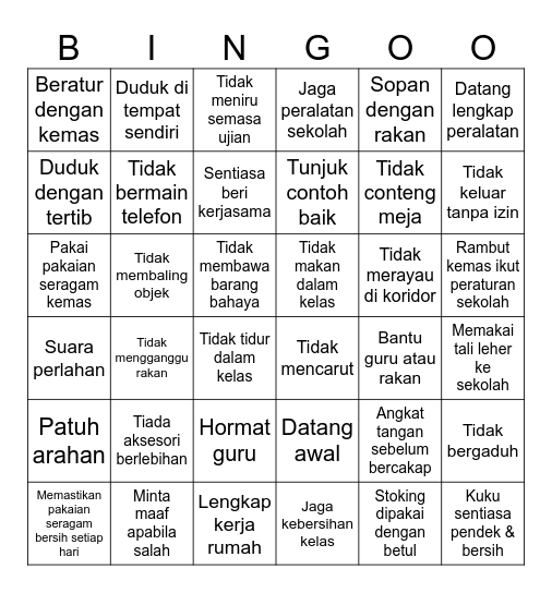 BINGO TAKLIMAT DISIPLIN Bingo Card