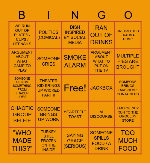 Friendsgiving Bingo Card