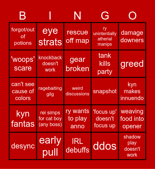 Kinsworn Hunters FF Raid Bingo Card