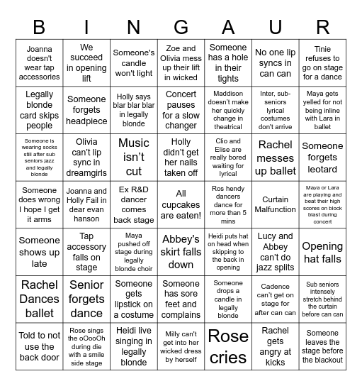 BINGAUR! Bingo Card