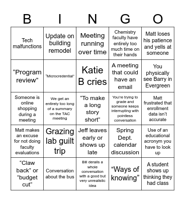 End of Semester Survival Bingo Card