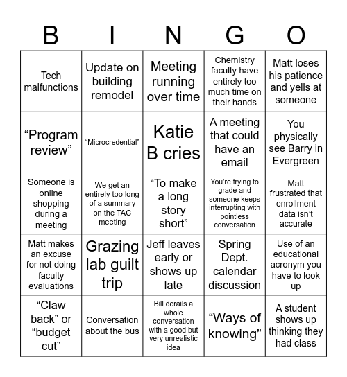 End of Semester Survival Bingo Card
