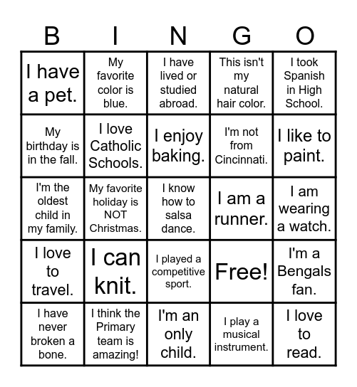 ENL HUMAN BINGO Card