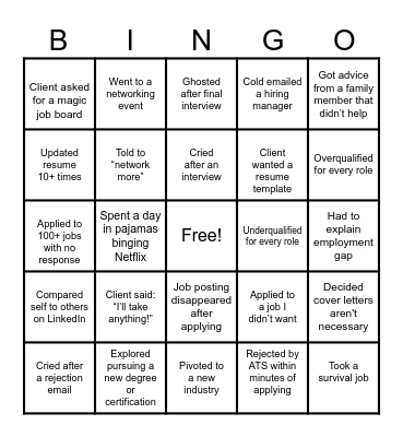 Unemployment Bingo Card