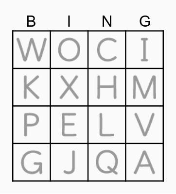 ALPHABETS(アルファベット) Bingo Card
