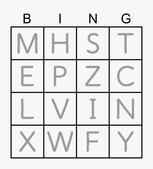 ALPHABETS(アルファベット) Bingo Card
