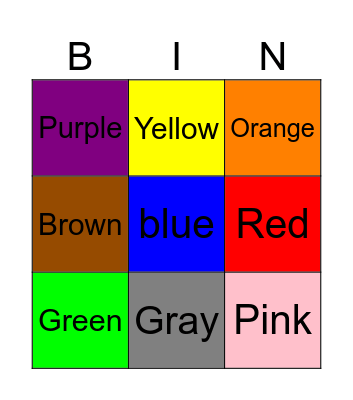 Colors Bingo Card