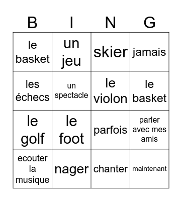 Le Temps Libre Bingo Card
