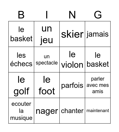 Le Temps Libre Bingo Card