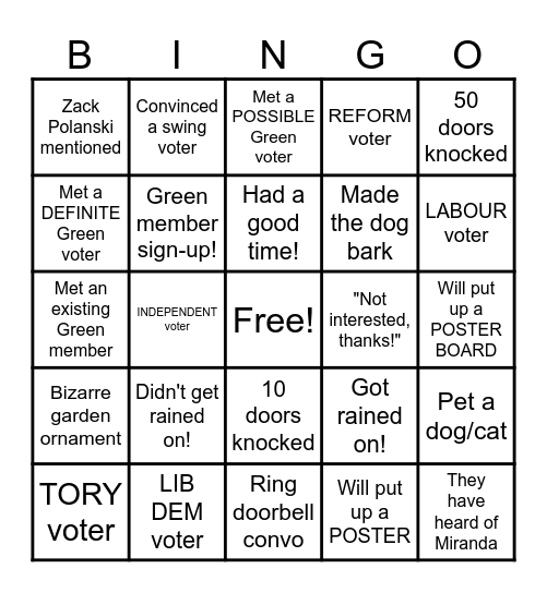 Canvassing Bingo! Bingo Card