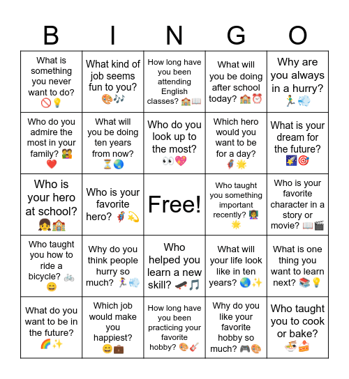 B24 1-10 Questions Bingo Card