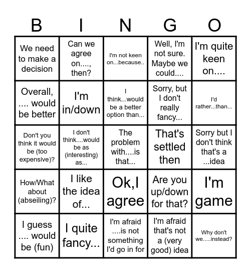 DISCUSSING IDEAS Bingo Card