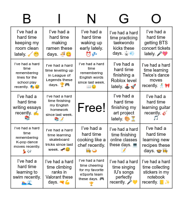 B24 L11 I’ve had a hard time finishing a Roblox level lately. 🕹️🚀 Bingo Card