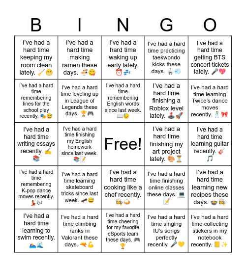 B24 L11 I’ve had a hard time finishing a Roblox level lately. 🕹️🚀 Bingo Card