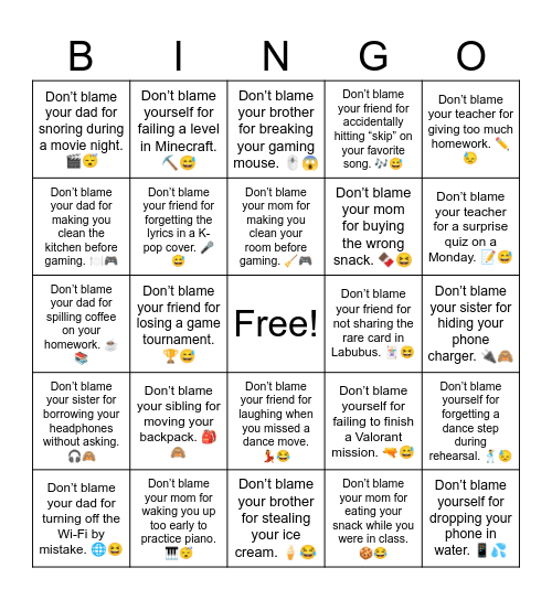 B24 L12 Don't Blame Me! Bingo Card