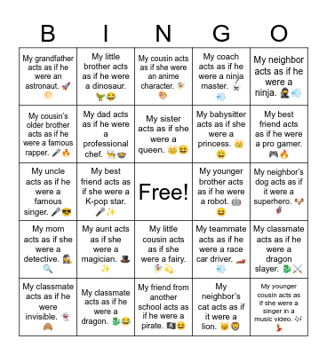 B24 L14 My little sister acts as if she were a princess. 👑💖 Bingo Card