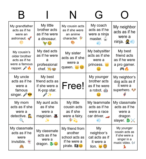 B24 L14 My little sister acts as if she were a princess. 👑💖 Bingo Card