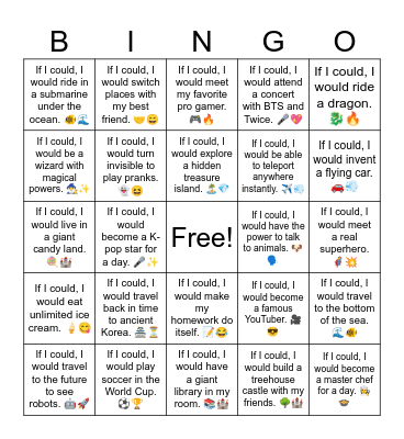 B24 L17 If I could, I would fly to the moon. 🌕🚀 Bingo Card