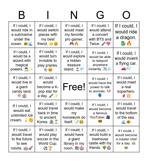 B24 L17 If I could, I would fly to the moon. 🌕🚀 Bingo Card