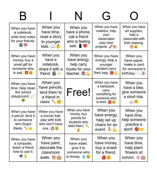 B24 L18 When you have snacks, bring some to the teacher. 🍎👩‍🏫 Bingo Card