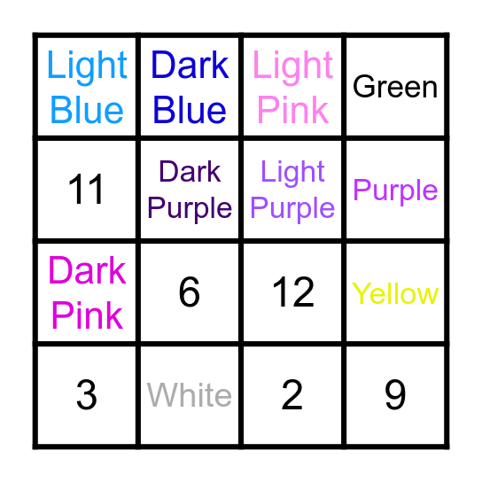 German Colours and Numbers Bingo Card