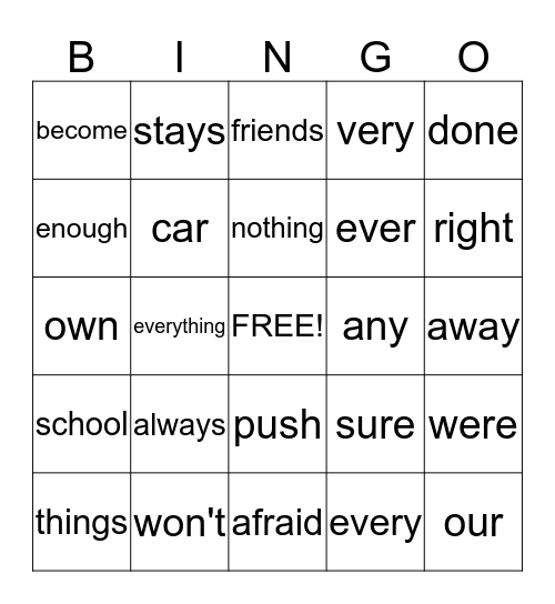 Unit 3 BINGO Words Bingo Card