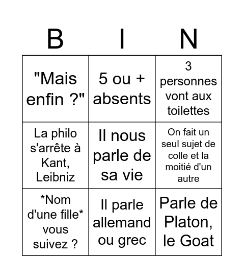 Cours de Quesne - Samedi Bingo Card