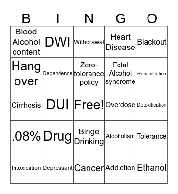 Alcohol Bingo Card
