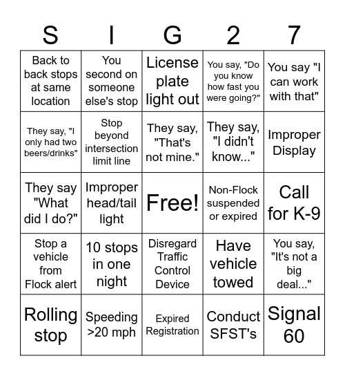 Signal 27 Bingo Card